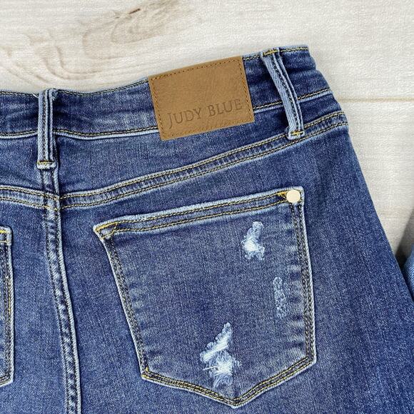 Lot Of 3 Judy Blue Denim Shorts Sz L Distressed Stretch Denim Cuffed Fringe - Picture 4 of 16